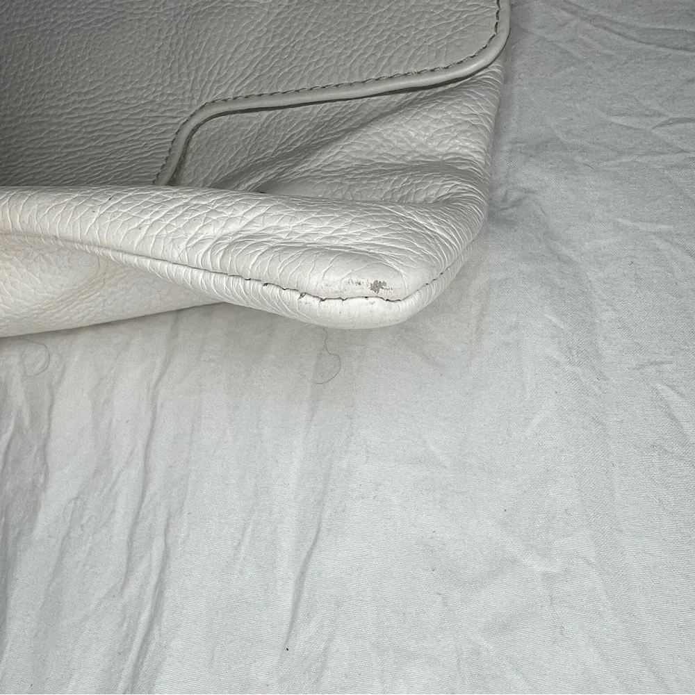 Iacucci White Pebbled Leather Large Clutch, Teal Snake Skin Leather Accent